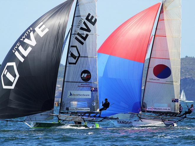 ILVE and Yandoo close action on the run to Kurraba Point ©  Frank Quealey / Australian 18 Footers League